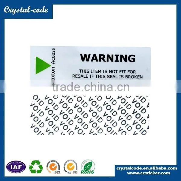 Most common anti-counterfeit usage custom printed VOID security label