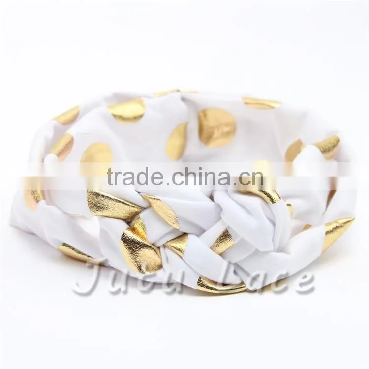 Flashing gold dots bow headband-polka dot hair bow headwrap-knotted kids stretchy headwraps