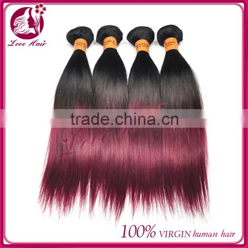 Silk straight ombre hair weave #1b #Burg brazilian virgin hair