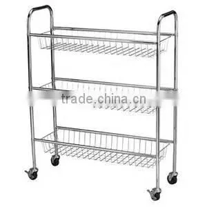 3-Tier White Epoxy Steel Laundry Cart With 4 Wheels for Home and Restaurant