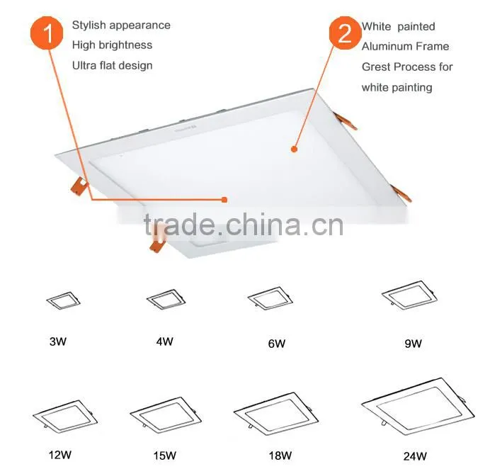 cheap price ultra thin recessed led downlight square 3w-24w