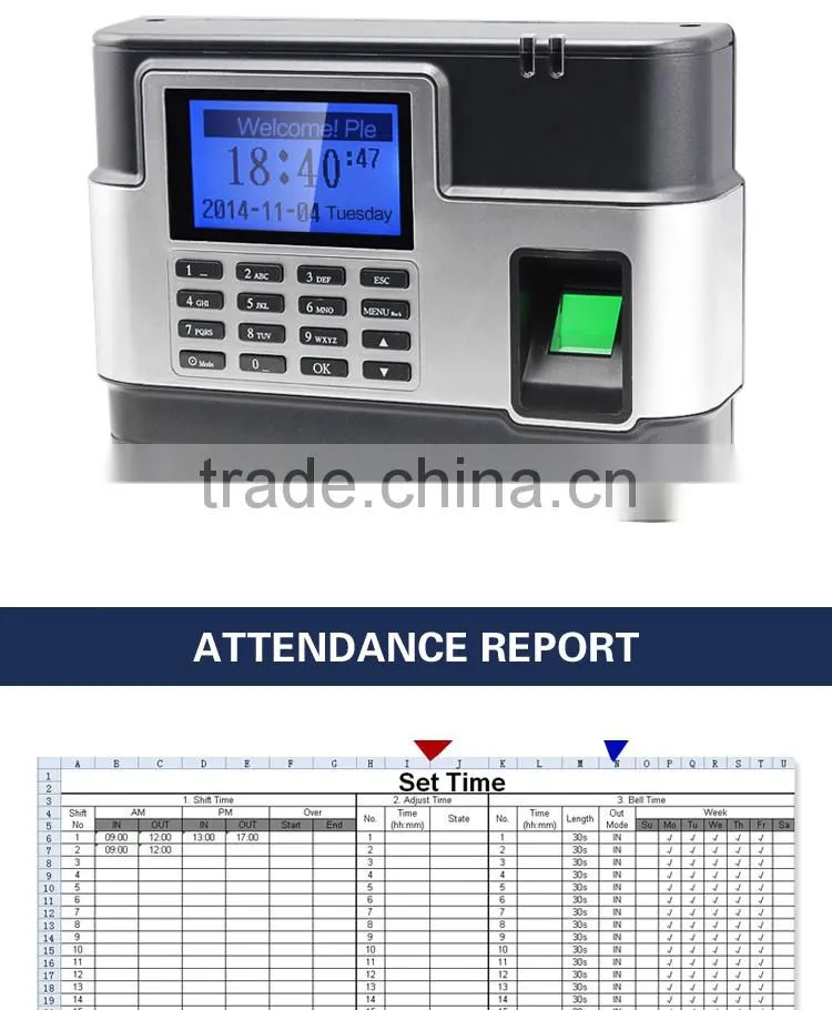Ocean OC028 Finger Print Machine Biometric Time Attendance Employee Time Clock