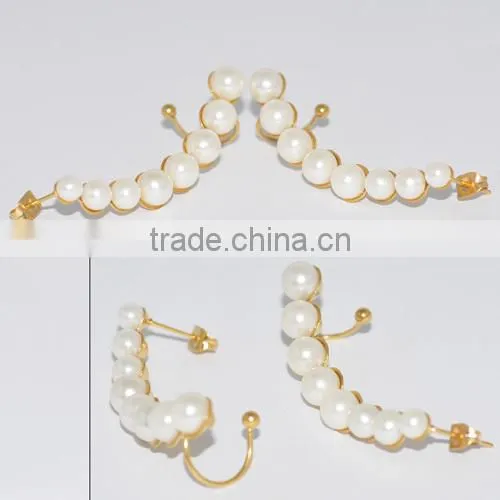 Fashion Stainless Steel Pearl Earring with Diamond Jewellery