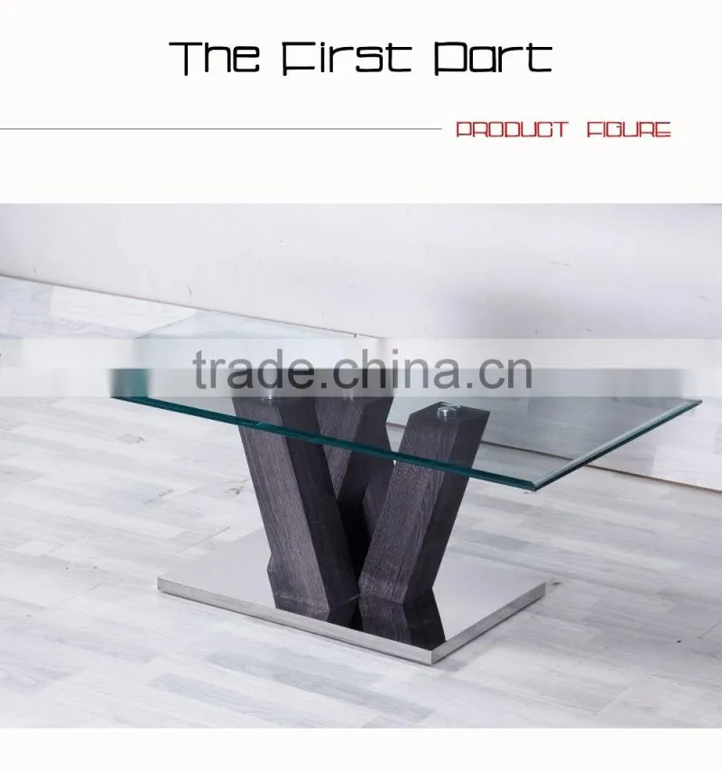 Rectangle glass top wood frame centre table