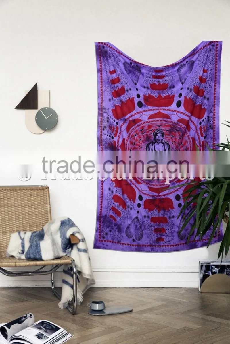 Hippie Boho Cotton Twin Buddha Meditation Lotus Wall Art Bohemian Wall Hanging Tapestry