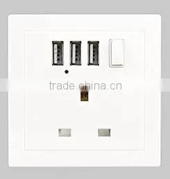 CE approved standard grounding global wall socket with 3 usb port