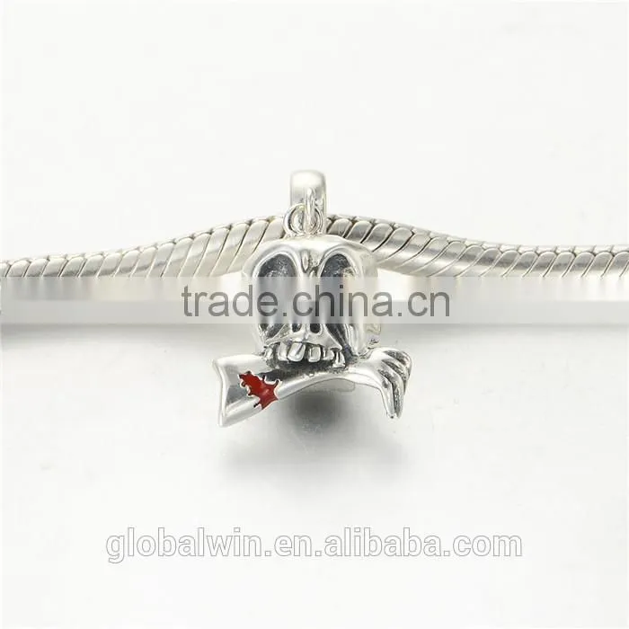 Skull Metal Charms European Charm Bracelet Necklace 100% Real 925 Sterling Silver S198 Best Gifts For You Or Friends