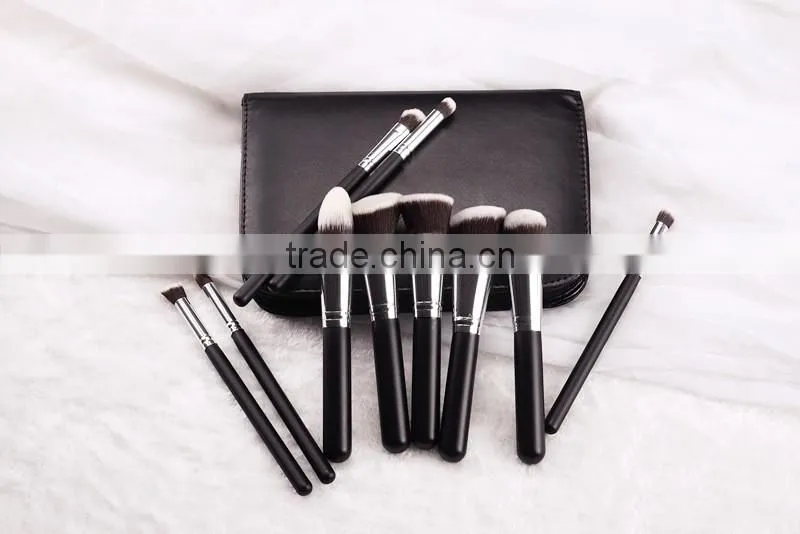 High-end 10pcs black cosmetic brush set bag
