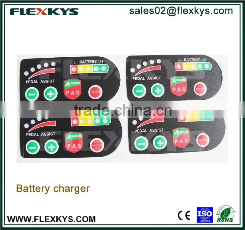 Battery charger membrane switch keypads graphic overlays