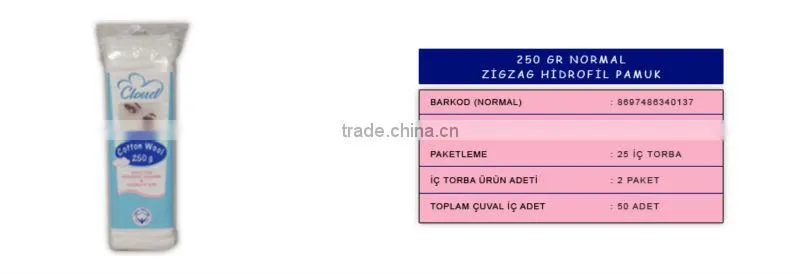 Turkish Normal Or Perforated (Precut) Zig Zag Cotton Wool 50 gram 100 gram Cotton Wool 250gram 500 gram 1000 Gram Made in Turkey