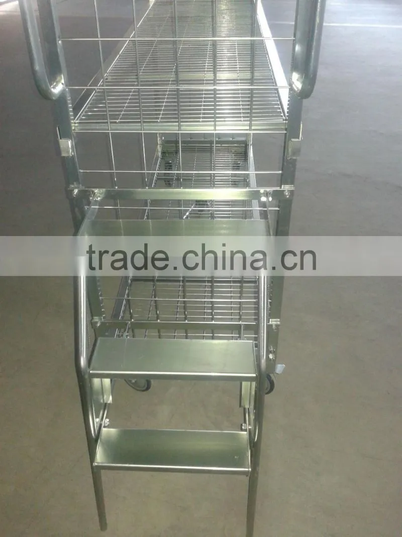 dairy roll cage/container with fold up shelves