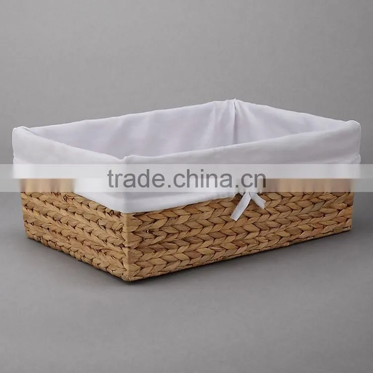 Water hyacinth woven home daily goods storage basket with liner