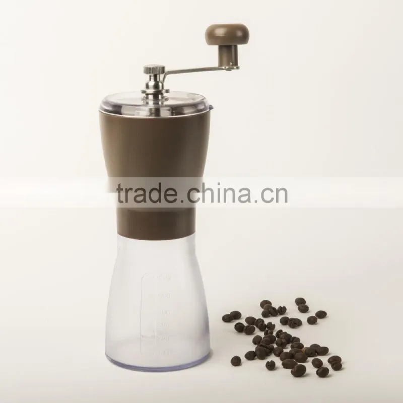 Plastic housing portable coffee mill/grinder, Manual Ceramic Burr Coffee Grinder, Hand-crank Coffee Mill