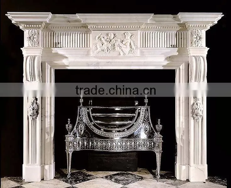 Carved by hands white marble fireplace