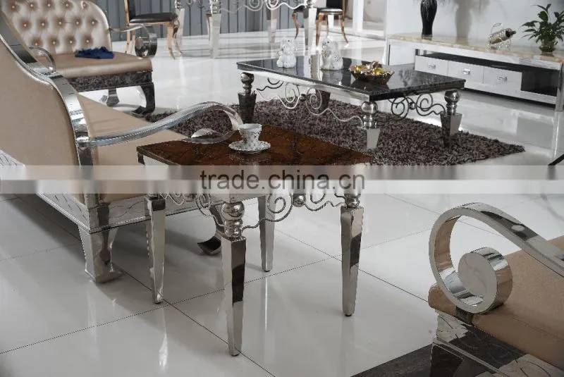 D398 Modern Living Room Furniture Stainless Steel Marble Side Table