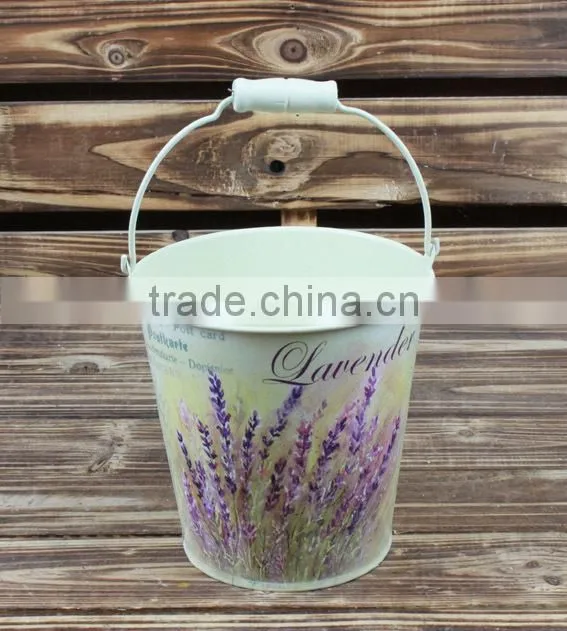 2015 garden decoration paper decal colored metal buckets wholesale