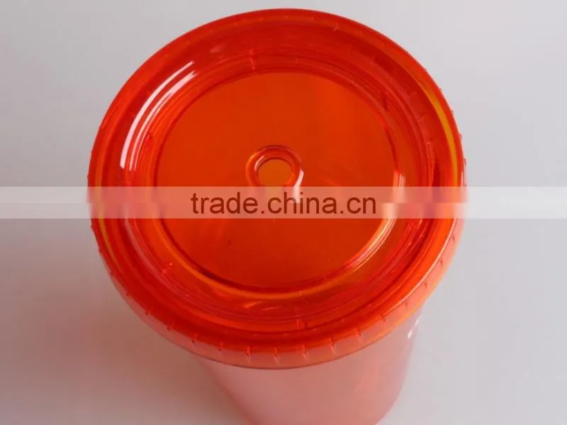 RED Double wall 16oz plastic tumbler with lid and straw
