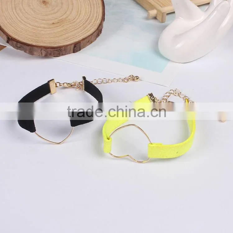 gold hollow heart charm suede leather bracelet lovers jewelry gifts