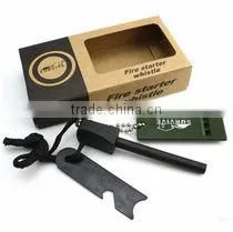 Outdoor Survival Magnesium Flint Stone Fire Starter Lighter Kit + Whistle