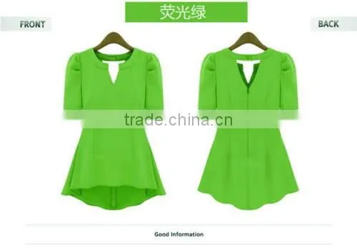 Women's Scarf Collar V Neck Short Sleeve Slim Casual Blouse