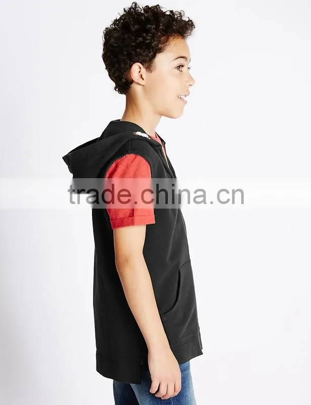 Boy's Pure Cotton Solid Color Hooded Sleeveness Sweatshirt Vest waistcoat (5-14 Years)