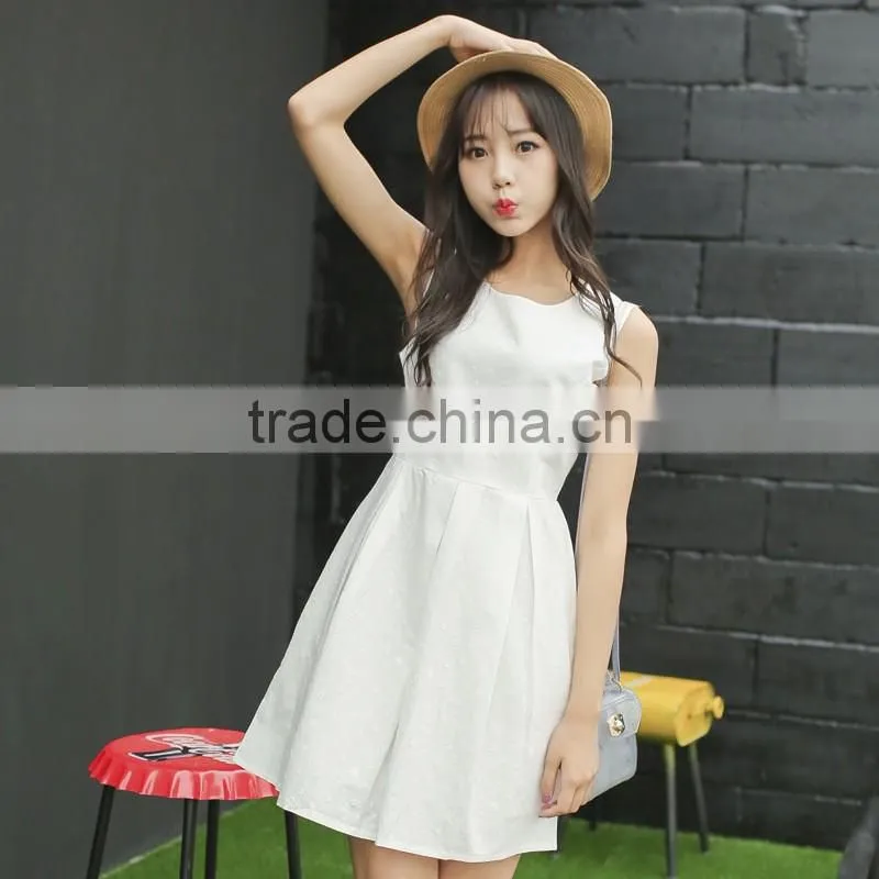 summer new design young lady dress fashion printed cotton linen A-LINE embroidered dress Sleeveless vest dress