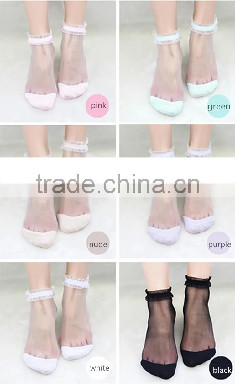 Fashion 20pcs/10pairs/lot Casual Crystal Silk Female Short Summer Sexy Transparent Elastic lace Socks Women