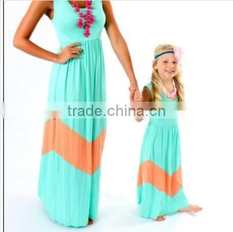 Wholesale Fashion Baby Girls Summer 100% Cotton Maxi Mommy And Me Girls Dresses Ruffled V Maxi Lace sleeveless Pettidresses
