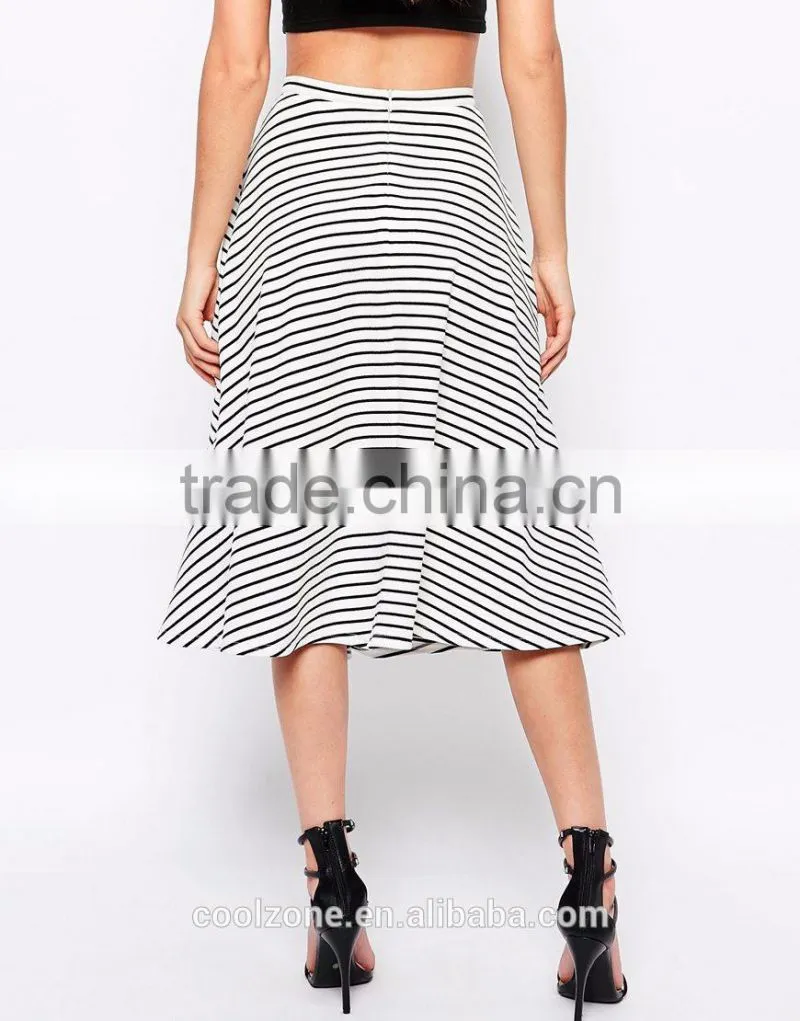 Hot selling new look stripe midi skirt wholesale lady skirt 2016