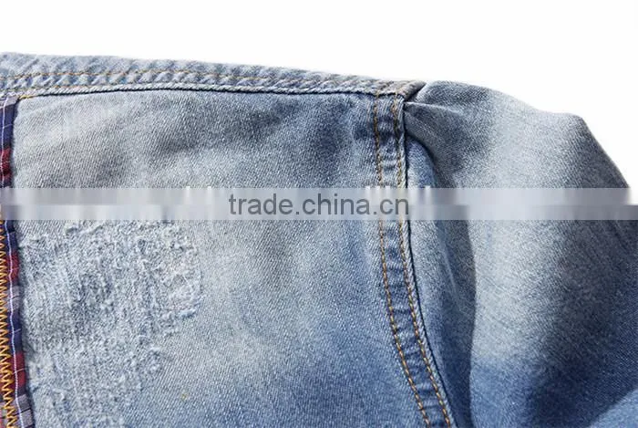 2016 New arrival England style Splicing men denim casual shirt