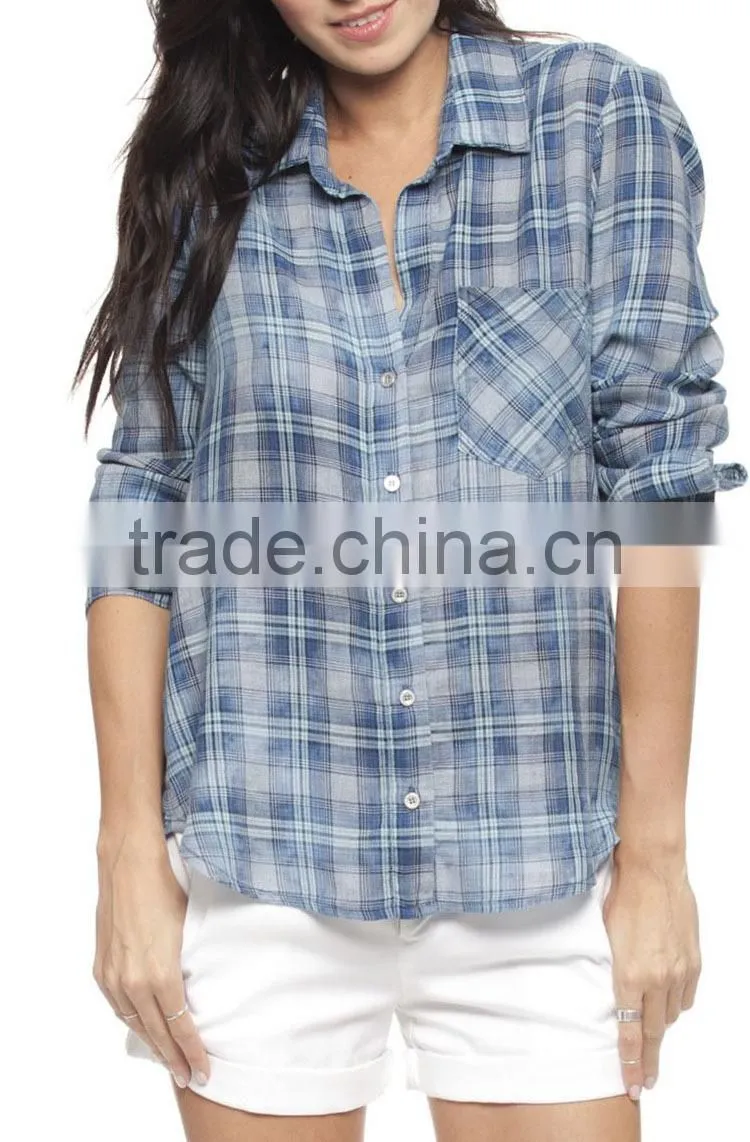 2015 latest girls blouse designs women shirts new york casual style fashion plaid