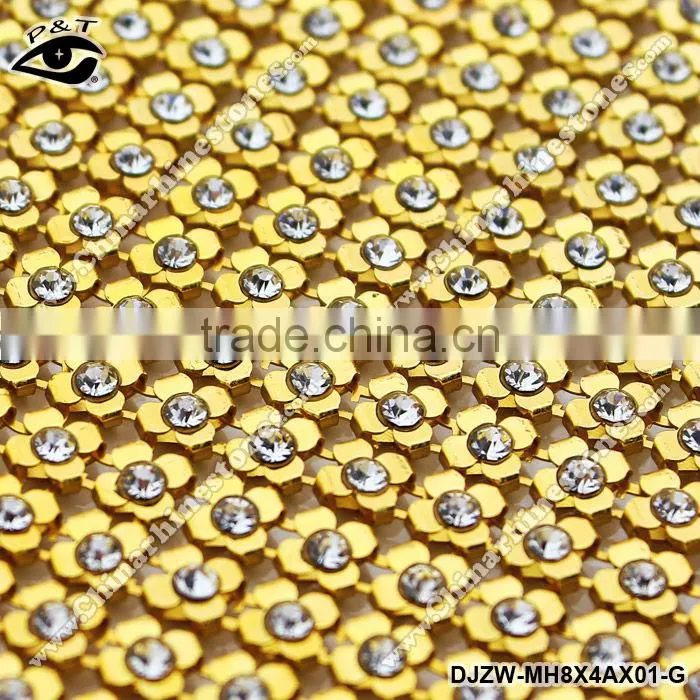 Hot fix rhinestone studs metal mesh trim Flower Shape