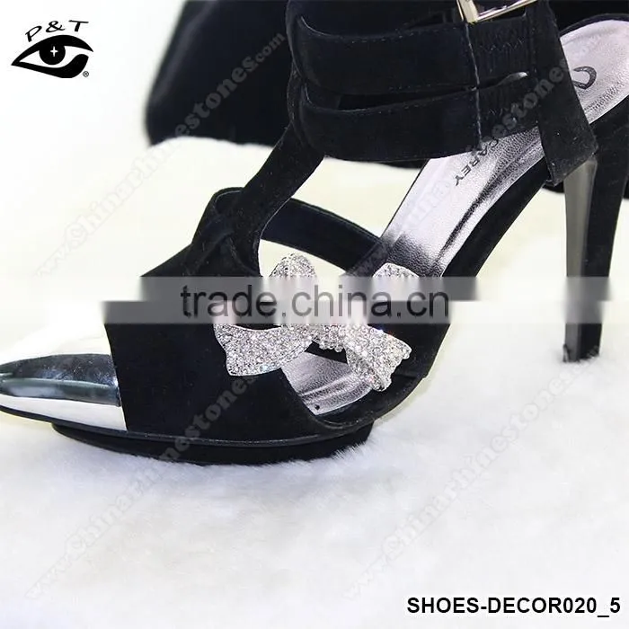 Fashion Classical Bow Tie Shaped Crystal Rhinestone Ornament Accessories with metal clip for high heel shoe wedding shoes