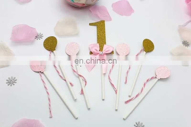 Unique Design Balloon Shape Baby 1 with Bow Birthday Cake Toppers