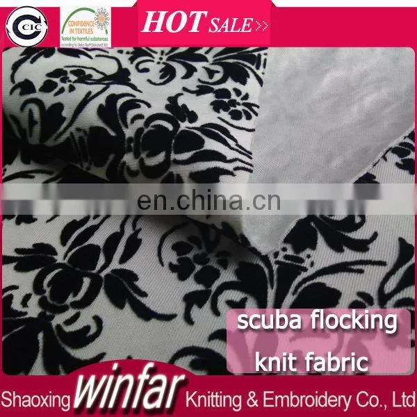 Winfar textile high quality 100%polyester DTY Scuba flocking knit fabric