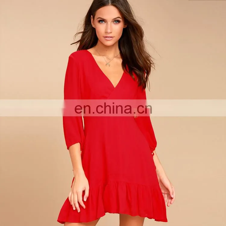 Hot sale three quarter sleeve fit nd flare skater dress fancy woman dress