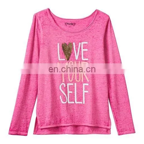 Children Latest Dress Style, Girls 7- 16 High-Low Long Sleeve Graphic Design Tee