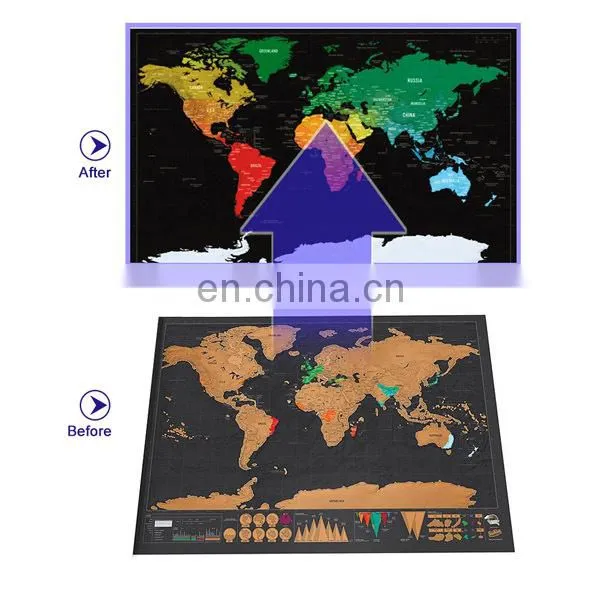 2017 travle wall world map mini scratch off foil layer coating poster