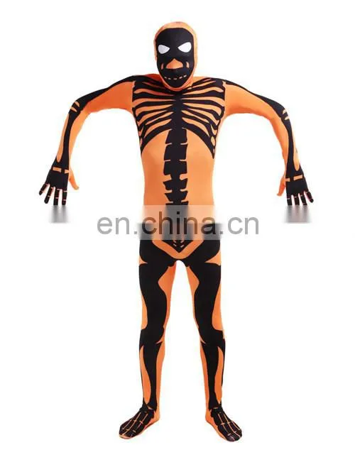 Orange Skull Jumpsuit Second Skin Suit Zentai Bucks Halloween Costume