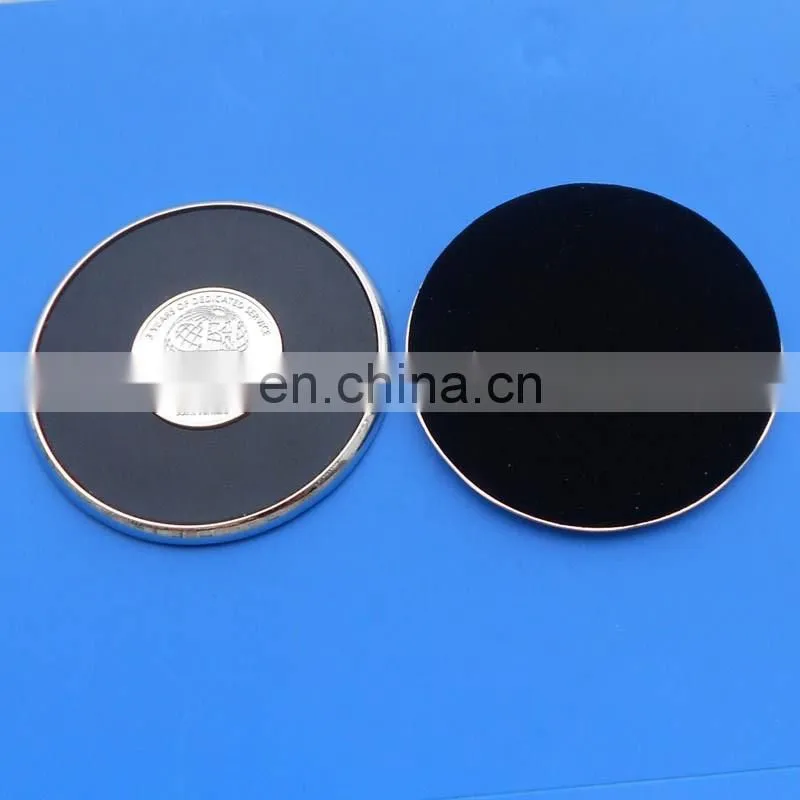 zinc alloy metal base coaster metal embossed logo center coaster leather around the coaster