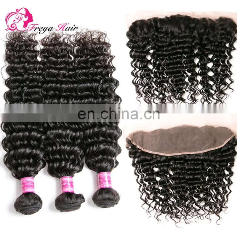 Qingdao Freya hair wholeale brazilian hair 3 bundles with full lace frontal