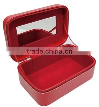 Red Leather cosmetic box,Jewelry storage case,Makeup travel case