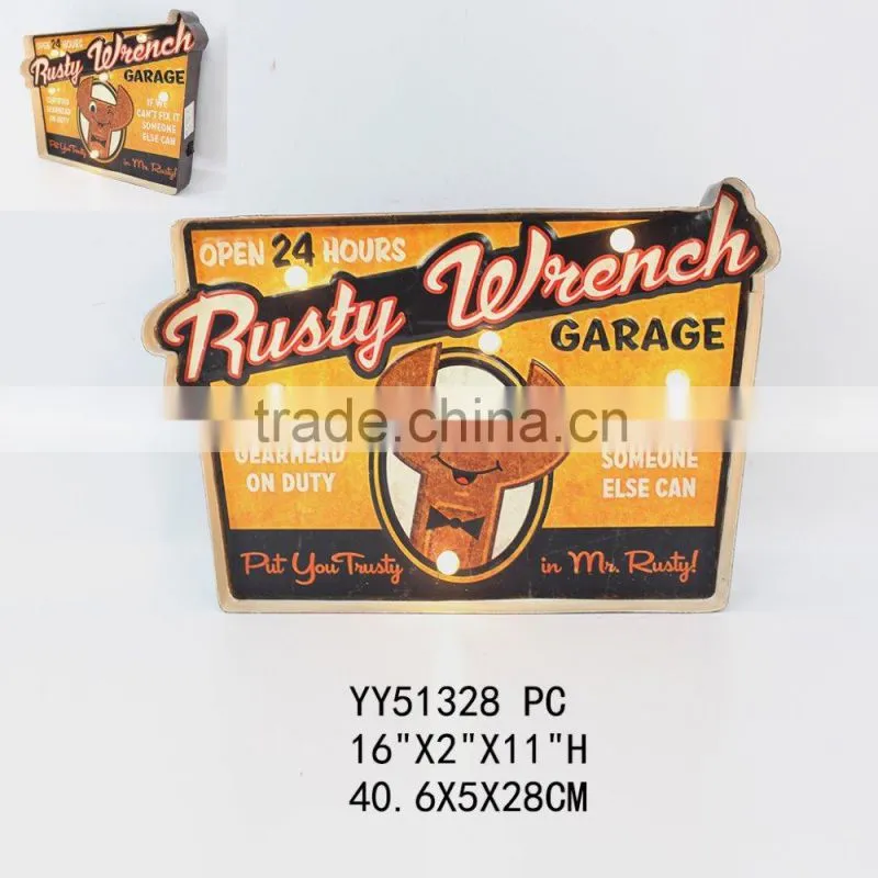 Car club vintage embossed LED tin sign for wall decor, factory metal wall plaque