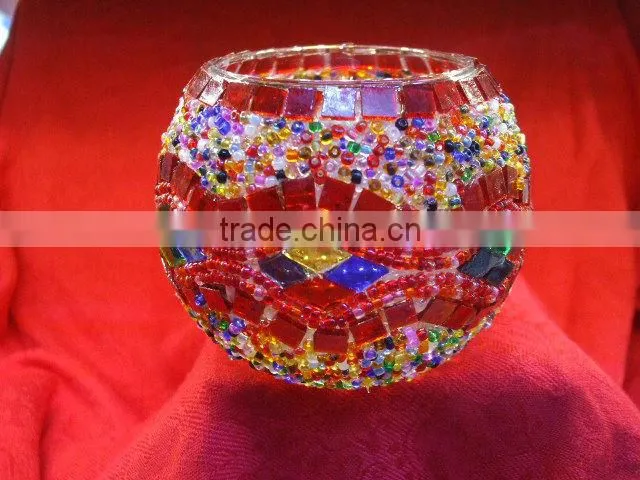 Blue mosaic glass lantern