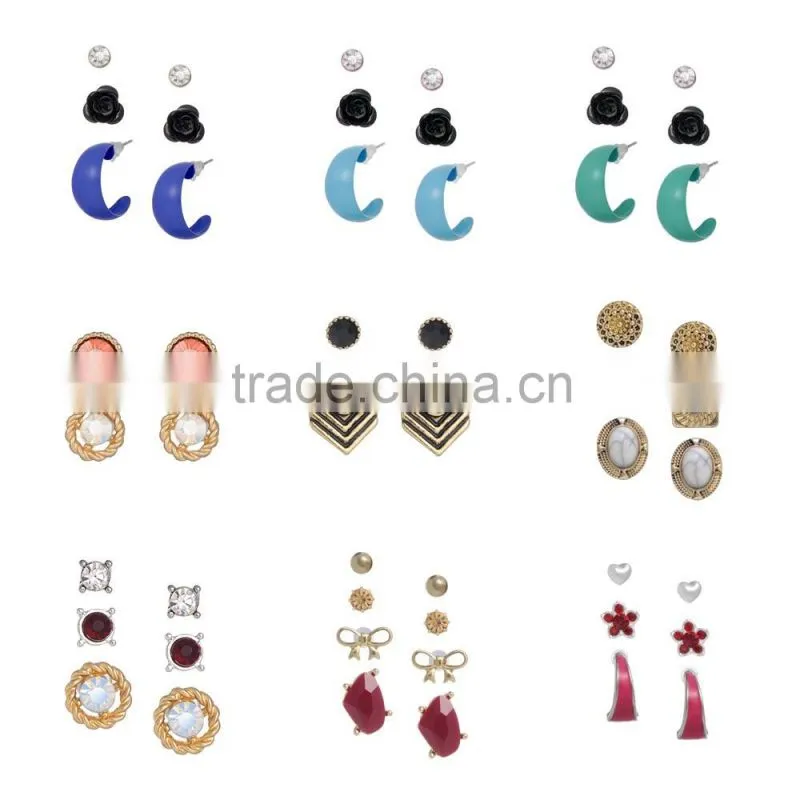 Daily Wear Women Accessories Shining Rhinestone Silver Ear Stud Earring Set
