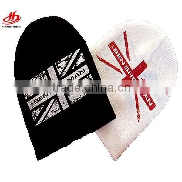 Wholesale designer's printed pattern 100%acrylic knitted beanie