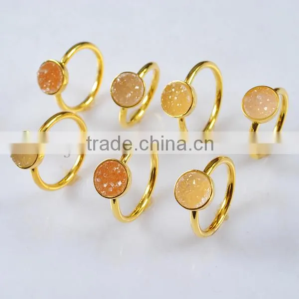 Round Druzy RIng Fine 925 silver ring with natural agate druzy
