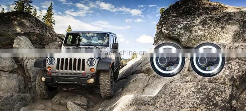 BJ-HL-013 New arrival Jeep wrangler LED light 7" with yellow halo ring for Harley motorcycle LED headlight