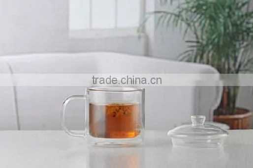 Double Wall Glass Coffee Cup With Glass Lid