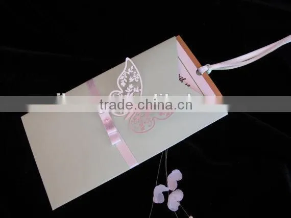 Lace pocket wedding invitation card with ribbon